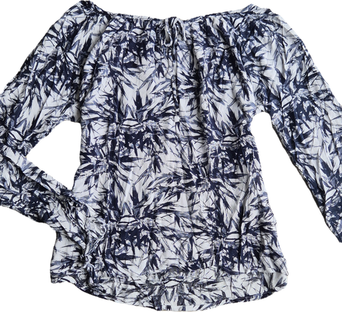 Blouse épaules larges imprimé tropical