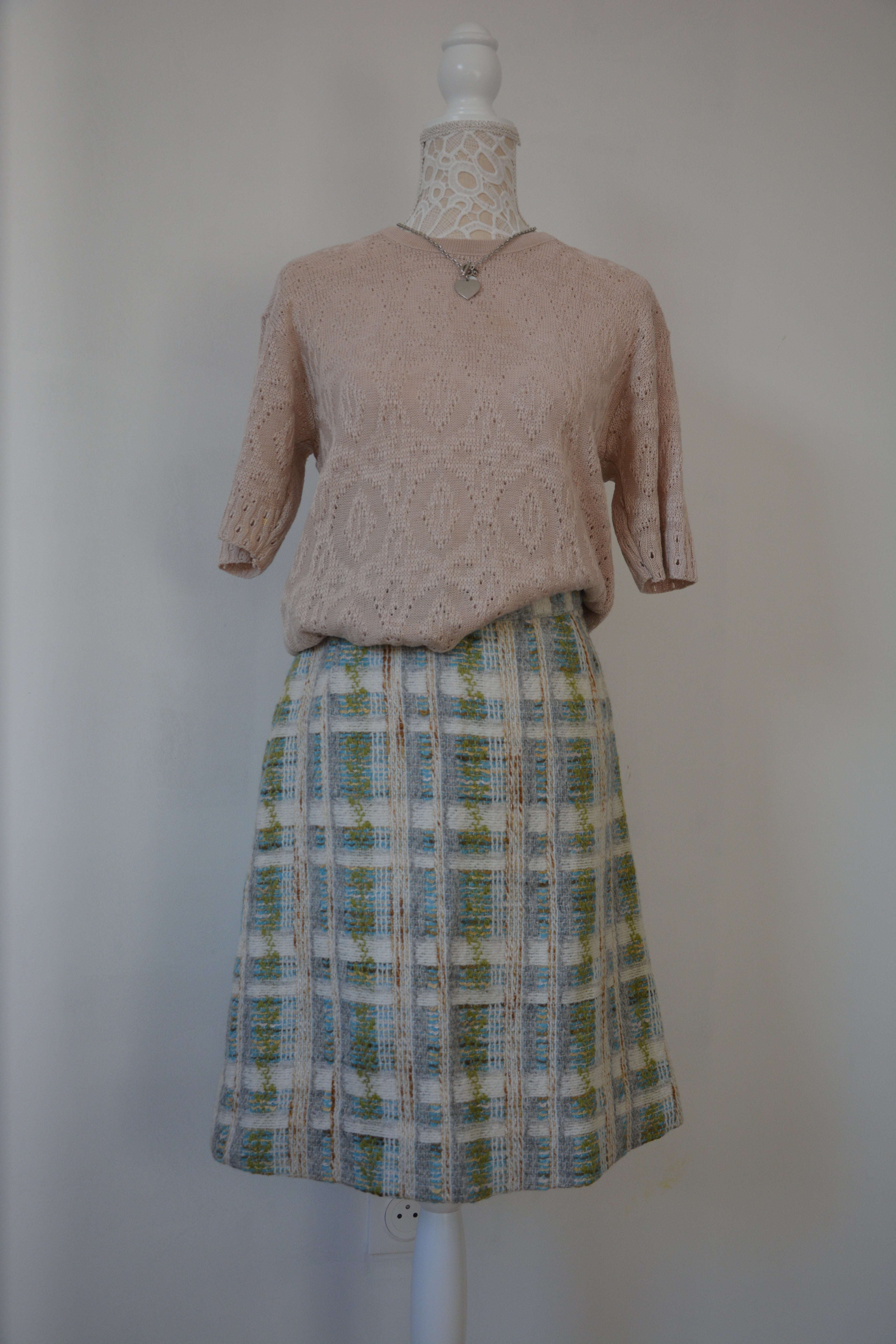 Jupe tweed à carreaux pastel