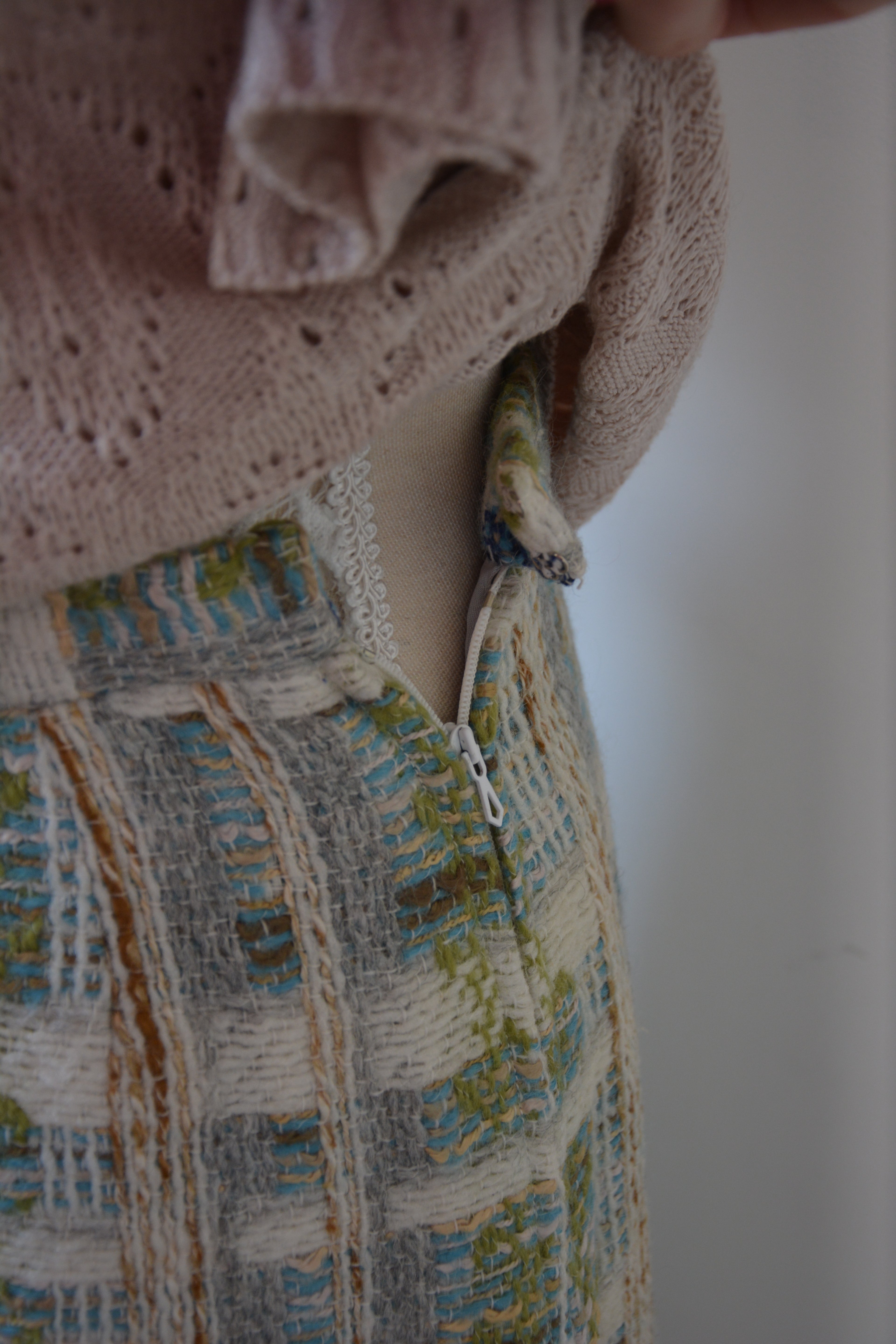 Jupe tweed à carreaux pastel