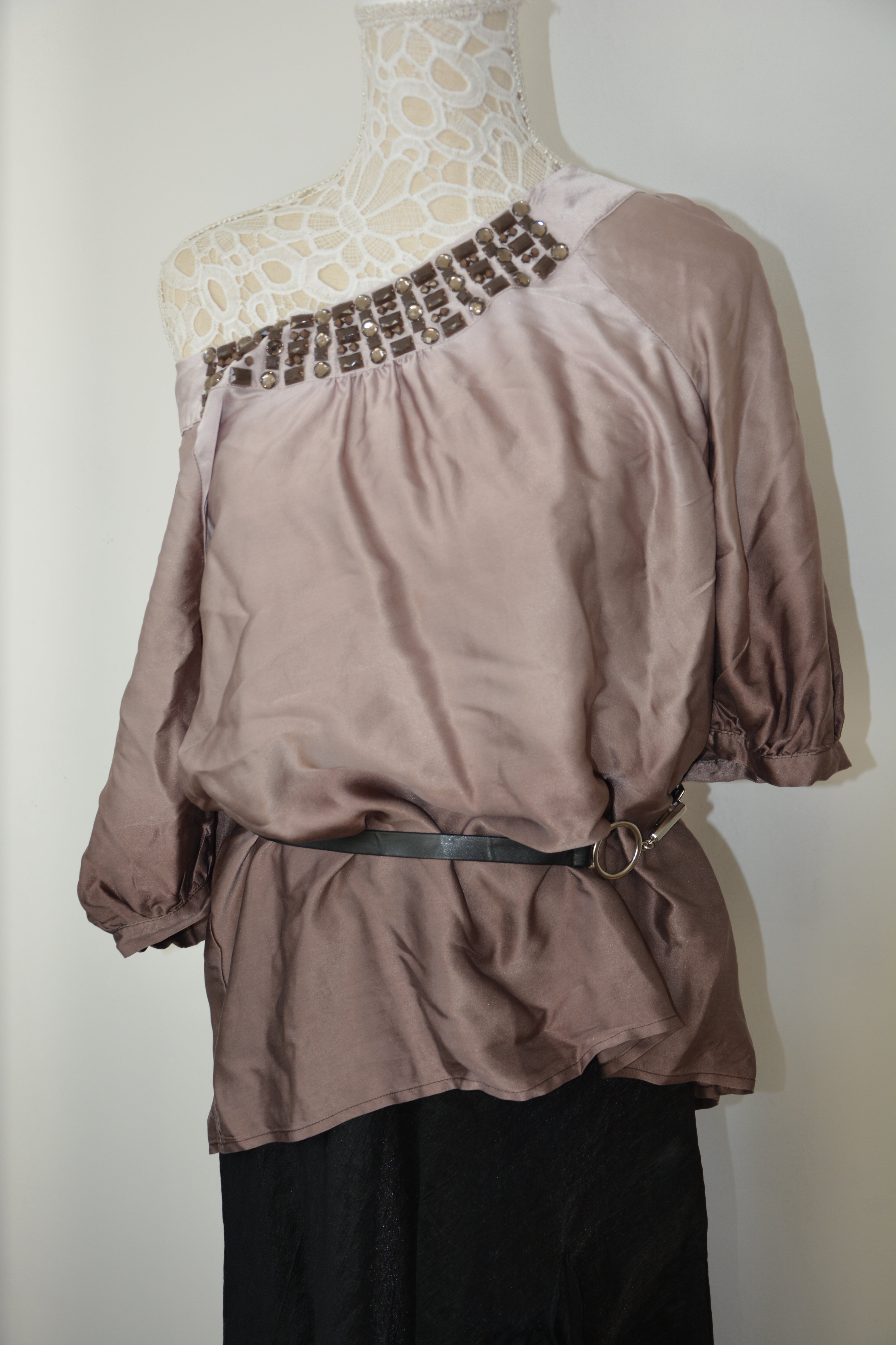 Top marron glacé en soie