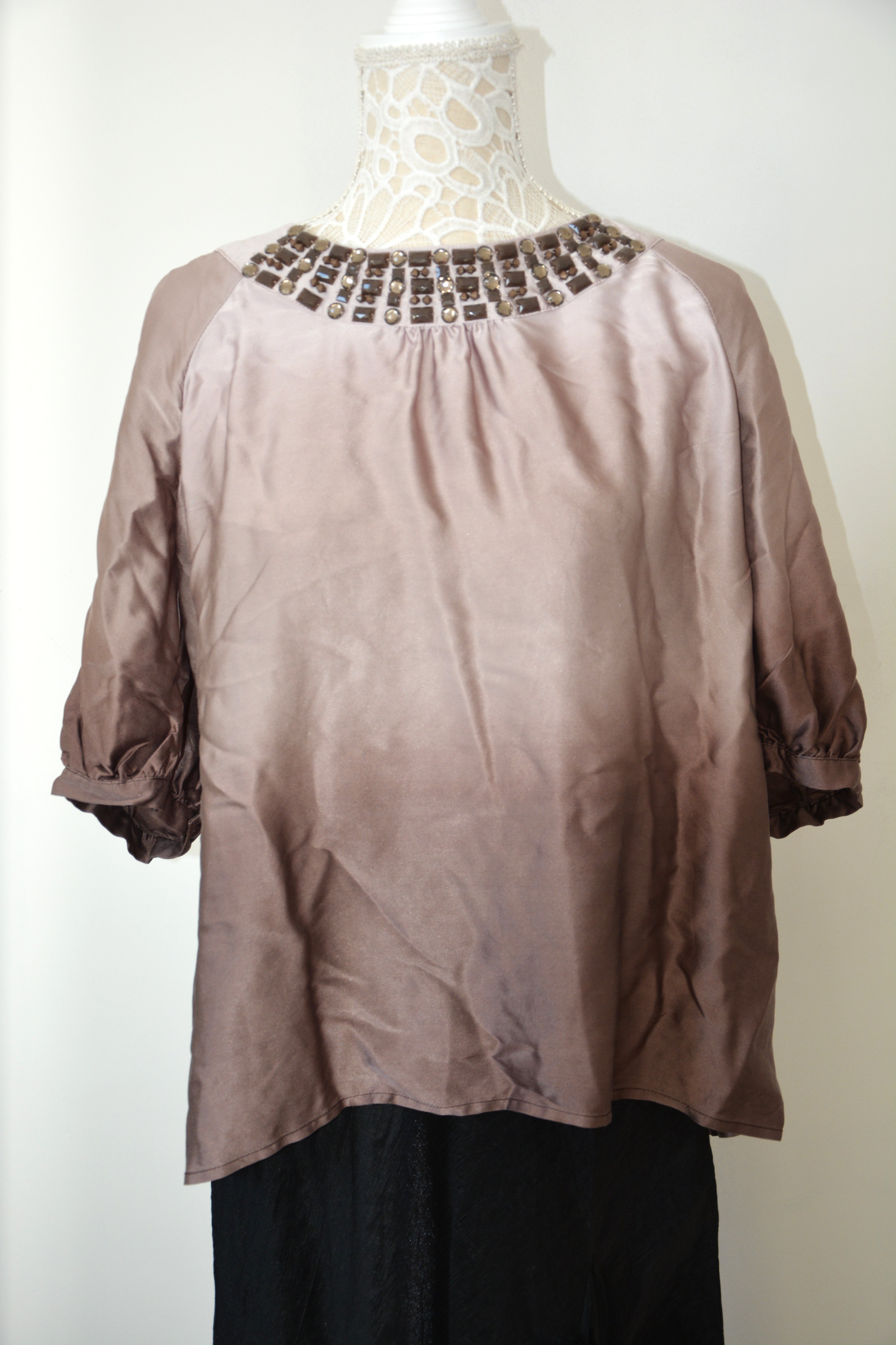 Top marron glacé en soie