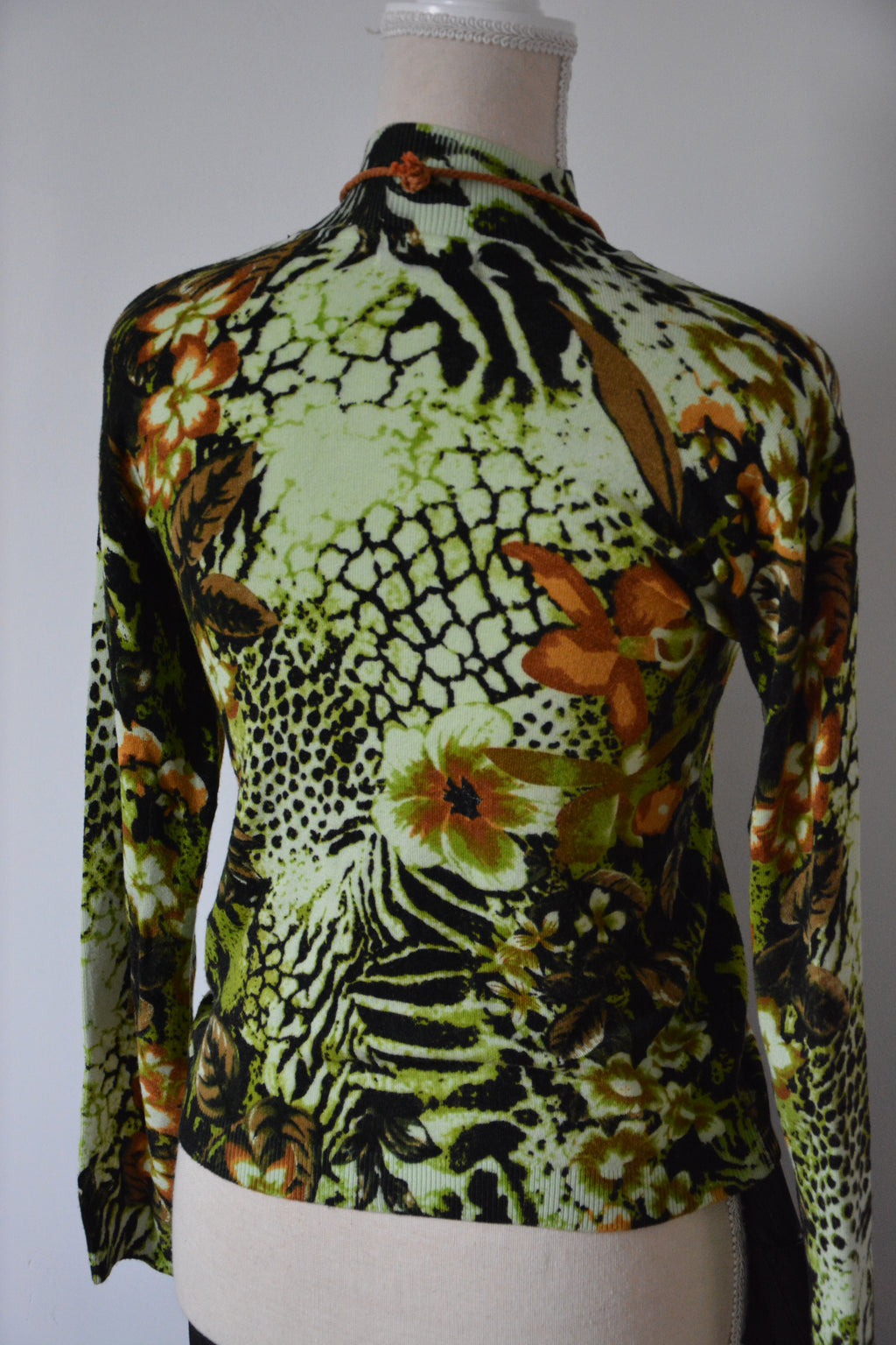 Pull col montant à imprimé tropical