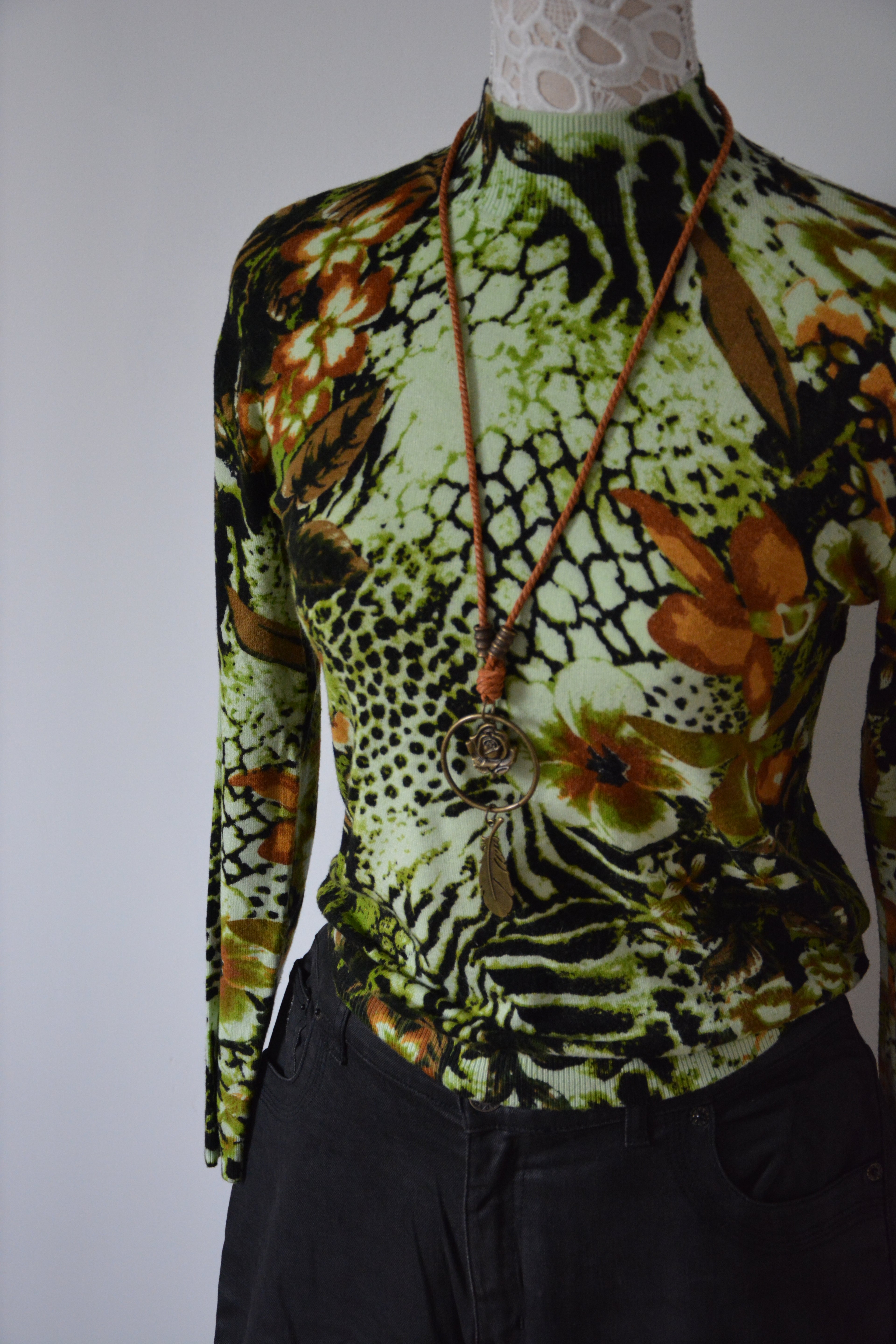 Pull col montant à imprimé tropical