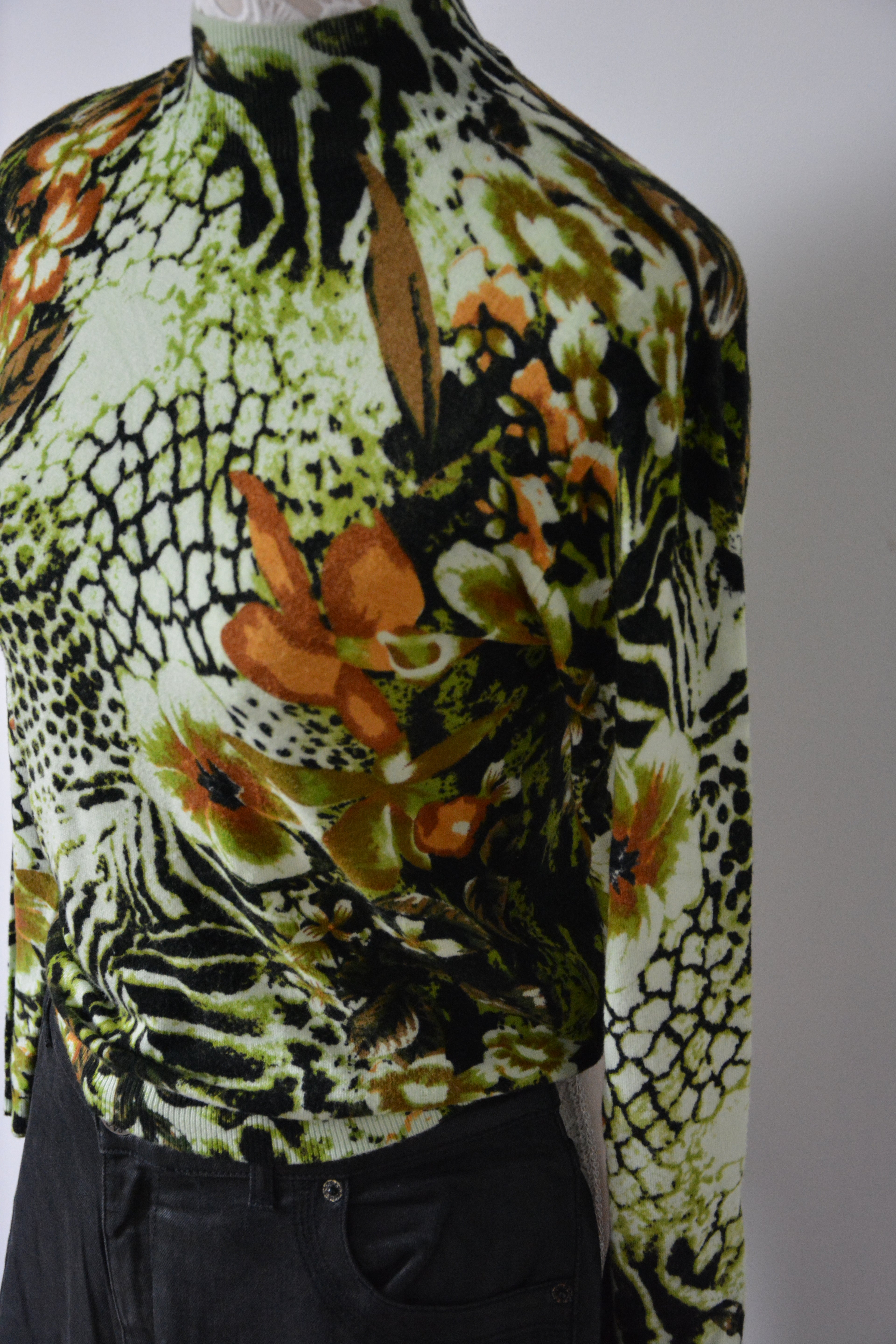 Pull col montant à imprimé tropical