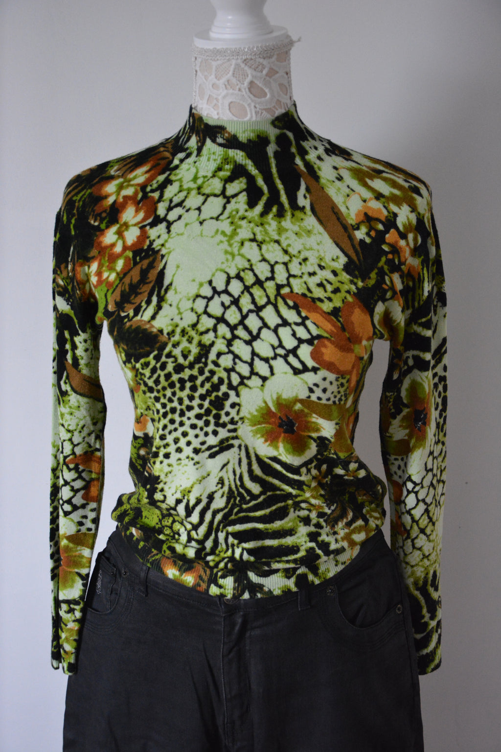 Pull col montant à imprimé tropical