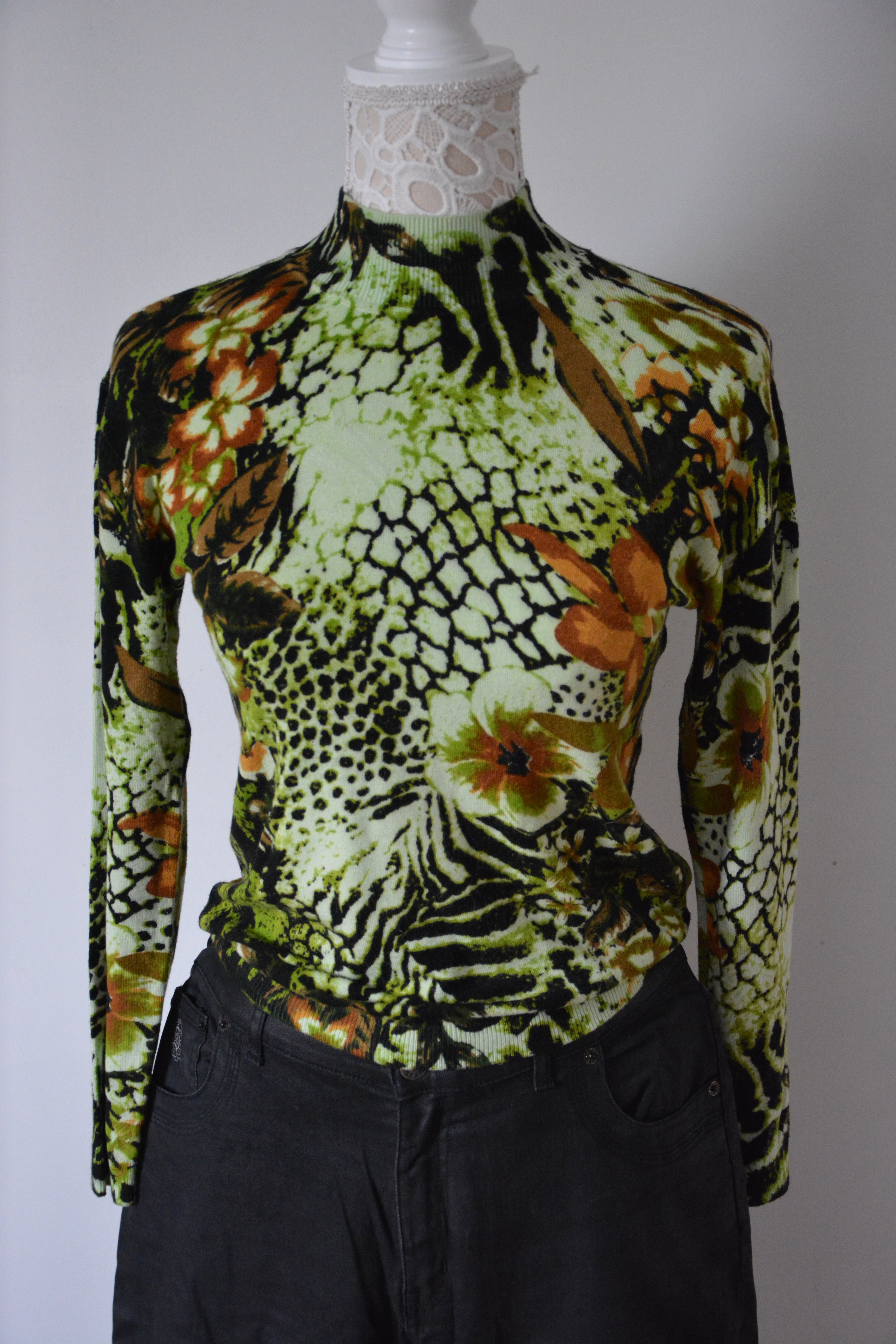 Pull col montant à imprimé tropical